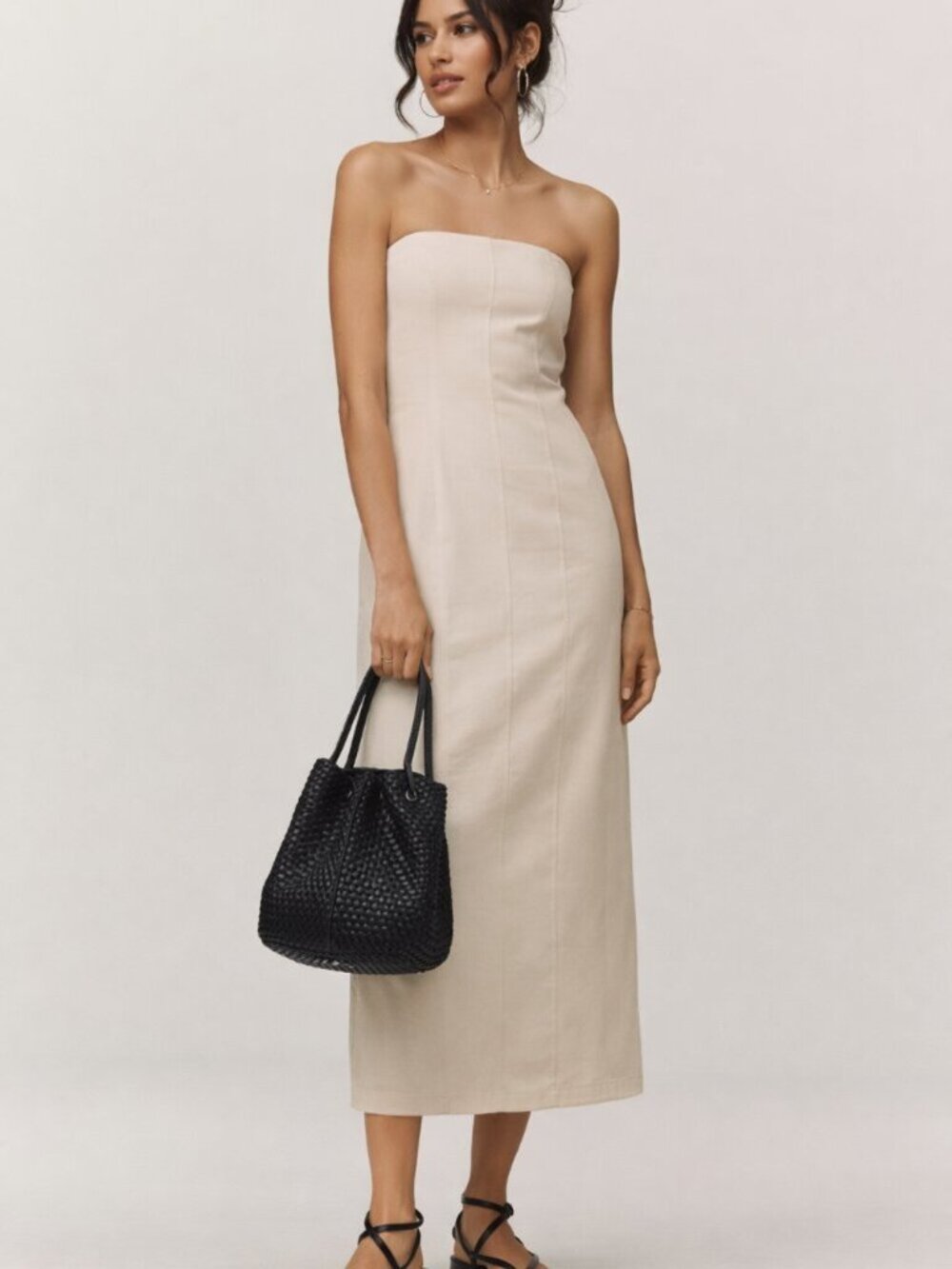 ZARA Strapless Cream Beige Midi Dress Coastal Euro Summer Quiet Luxury XS NWT